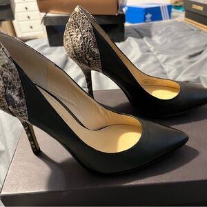 Enzo Angiolini Black and Snake Pattern Heels